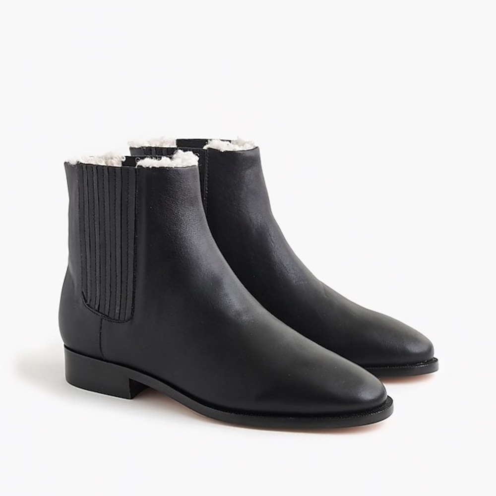 NIB J. Crew Sherpa Lined Chelsea Boots in Leather
